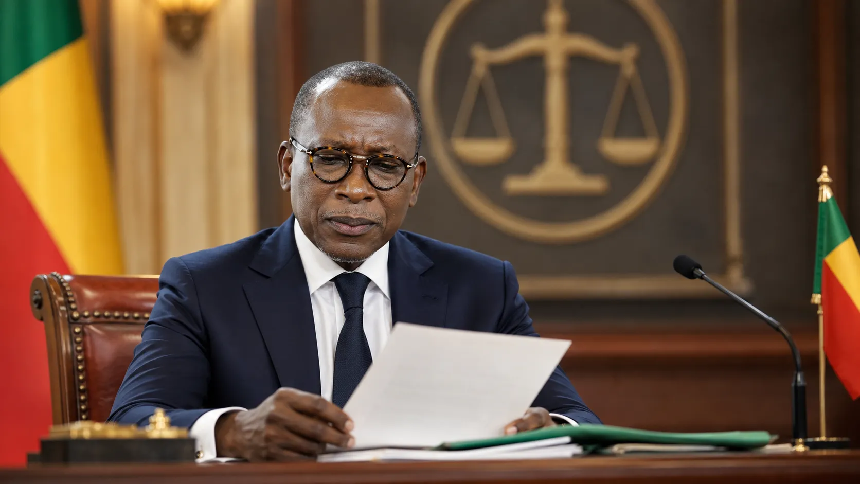 Patrice Talon examinant un texte de loi au Sénat du Bénin
